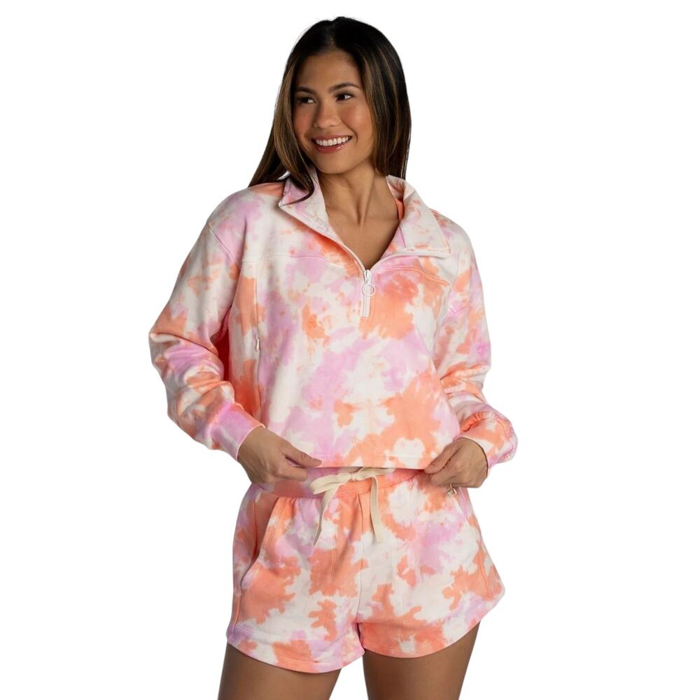 New Senita Athletics Leisure Quarter Zip Spring Tie Dye Oversized Crop Top Sz L